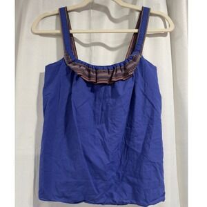 Anthropology One.September Blue Cotton Tank Top Multi-Color Stripe Trim Size 2